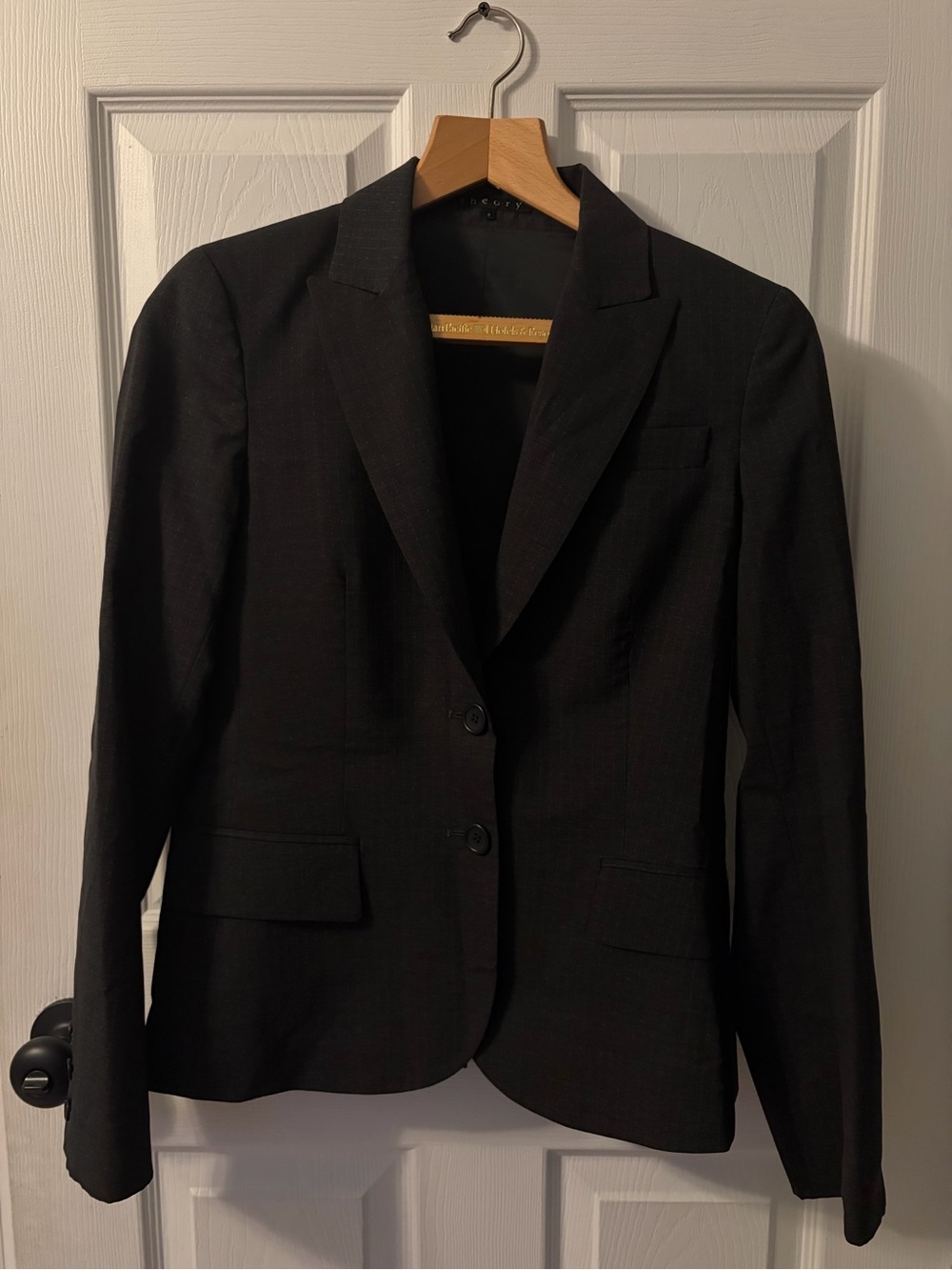 Theory Black Stretch Wool Blend Tailored Blazer Jacket Size 4 Excellent Used Con
